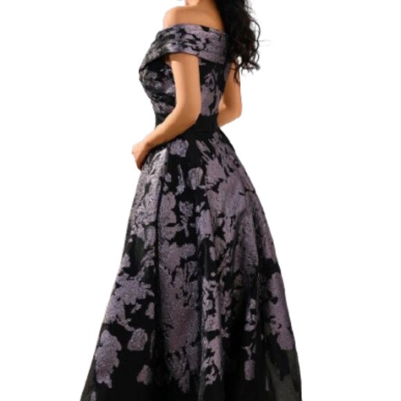 NWT Terani Couture 252E5188 Metallic Organza Formal Gown Black Pewter Size 12 - Picture 3 of 6